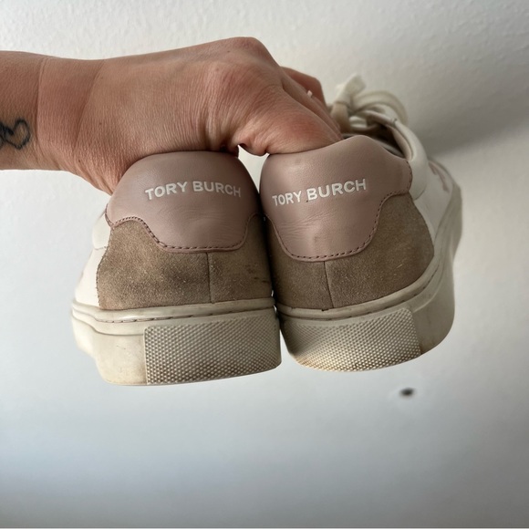 TORY BURCH | Color Block Signature T-Logo Leather Sneakers Pink | 7.5 - Picture 6 of 8